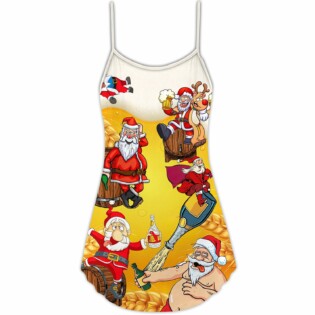 Christmas Santa Claus Drunk Beer Funny Troll Xmas - V-neck Sleeveless Cami Dress - Owl Ohh - Owl Ohh
