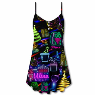 Wine Christmas Neon Art Drinking - V-neck Sleeveless Cami Dress - Owl Ohh - Owl Ohh