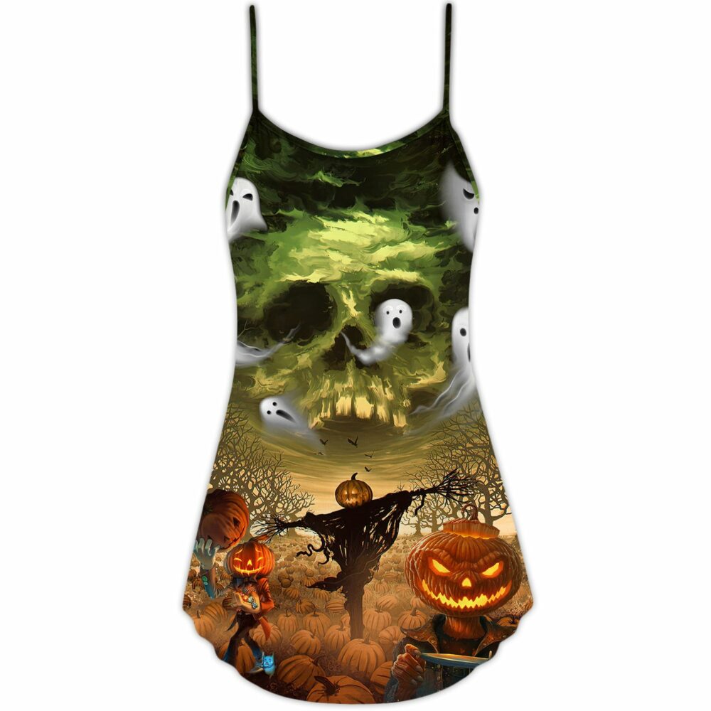 Halloween Pumpkin Crazy Ghost Style - V-neck Sleeveless Cami Dress - Owl Ohh - Owl Ohh