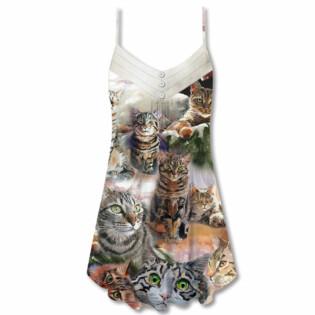 Tabby Cat Art Daily Portrait - V-neck Sleeveless Cami Dress - Owl Ohh - Owl Ohh