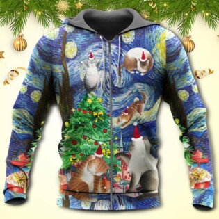 Christmas Cat Playing In Starry Night - Hoodie - Owl Ohh - Owl Ohh