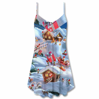 Christmas Santa And Gnome Merry Xmas - V-neck Sleeveless Cami Dress - Owl Ohh - Owl Ohh