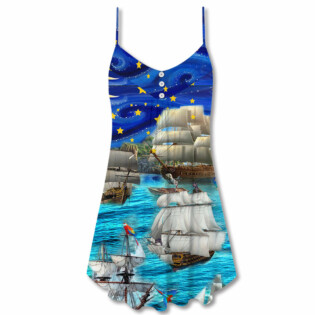 Sailing Love Ocean And Sky Christmas Style - V-neck Sleeveless Cami Dress - Owl Ohh - Owl Ohh