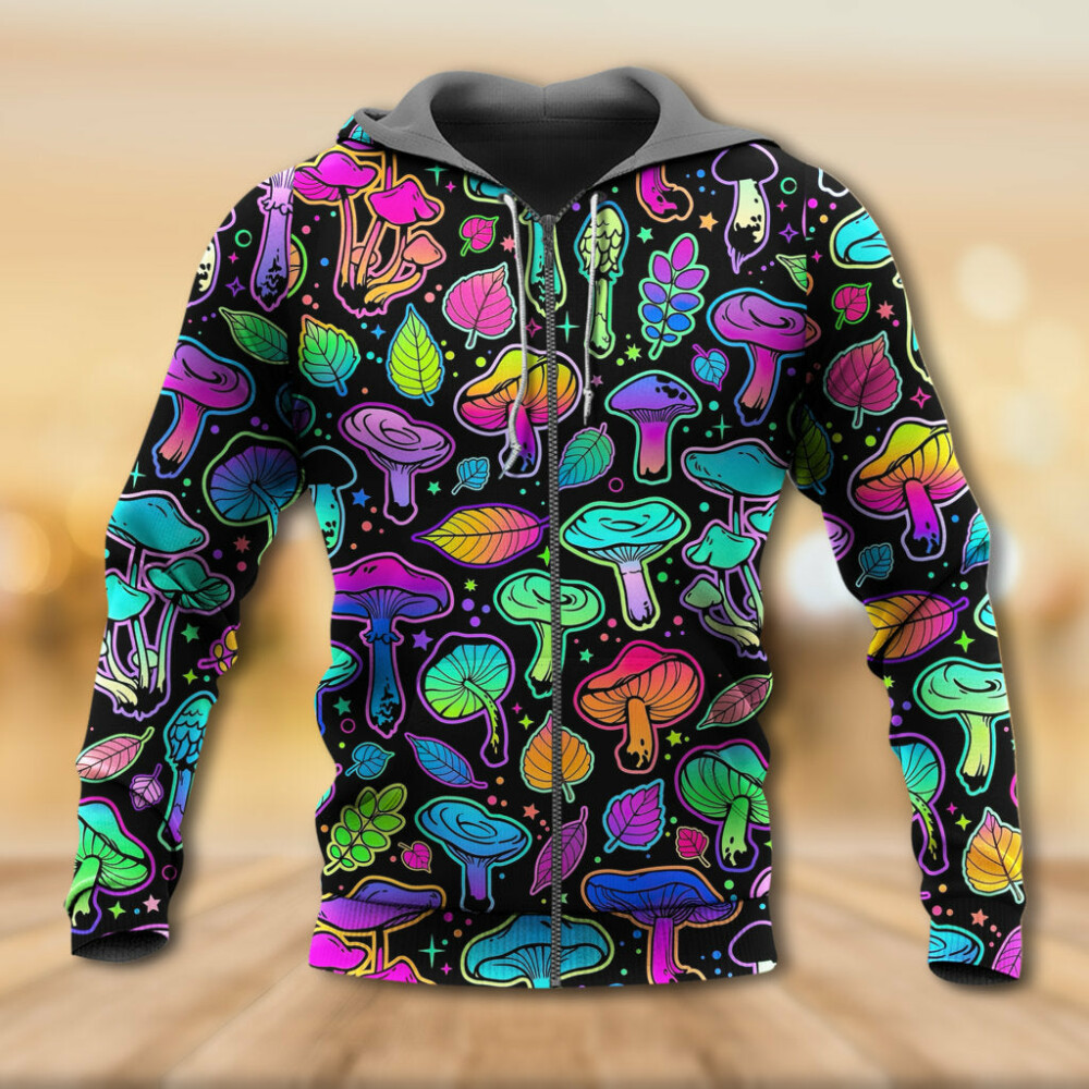 Mushroom Neon Colorful Bright With Leaf - Hoodie - Owl Ohh - Owl Ohh