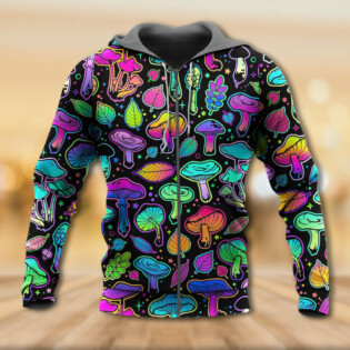 Mushroom Neon Colorful Bright With Leaf - Hoodie - Owl Ohh - Owl Ohh