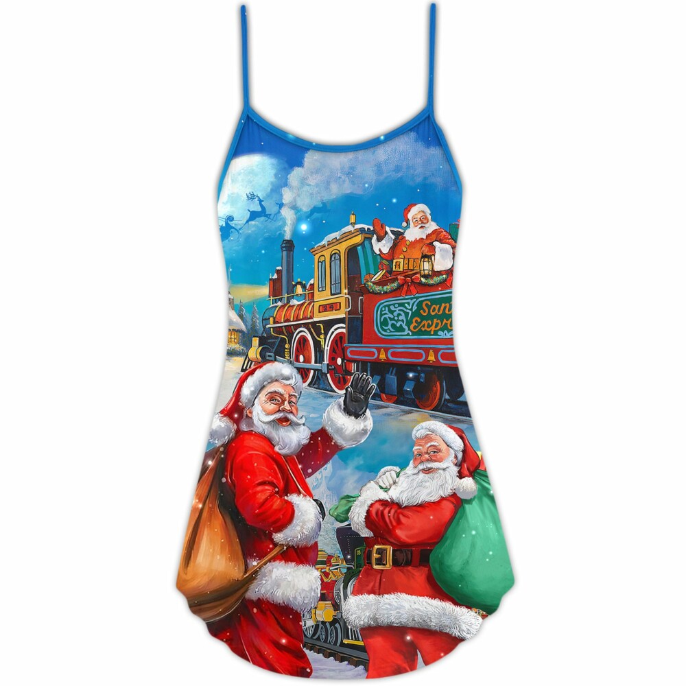 Christmas Santa Claus Train Gift For Xmas Art Style - V-neck Sleeveless Cami Dress - Owl Ohh - Owl Ohh