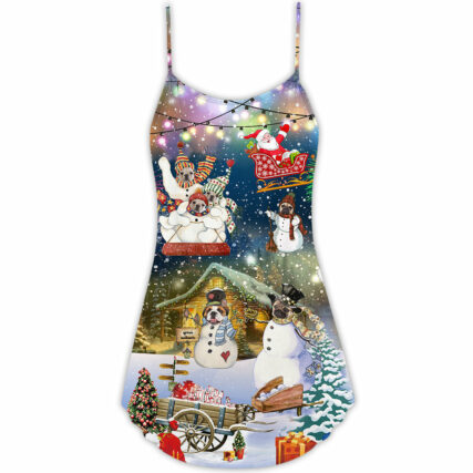 Dogs Snowdog Merry Christmas Funny Night - V-neck Sleeveless Cami Dress - Owl Ohh - Owl Ohh
