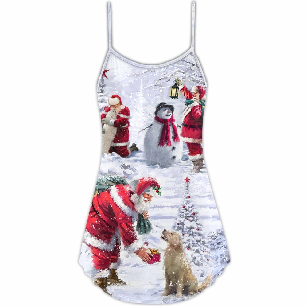 Christmas Santa Claus Chilling With Animal Snowman Happy Xmas Art Style - V-neck - Owl Ohh - Owl Ohh