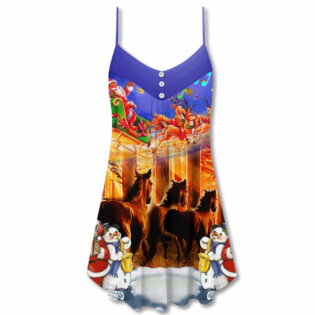 Horse Christmas Art Santa - V-neck Sleeveless Cami Dress - Owl Ohh - Owl Ohh