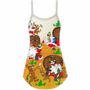 Christmas Santa Claus Drunk Beer Funny Happy Xmas - V-neck Sleeveless Cami Dress - Owl Ohh - Owl Ohh
