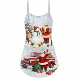 Christmas Santa Claus Gift For Xmas Snow Painting Style - V-neck Sleeveless Cami Dress - Owl Ohh - Owl Ohh