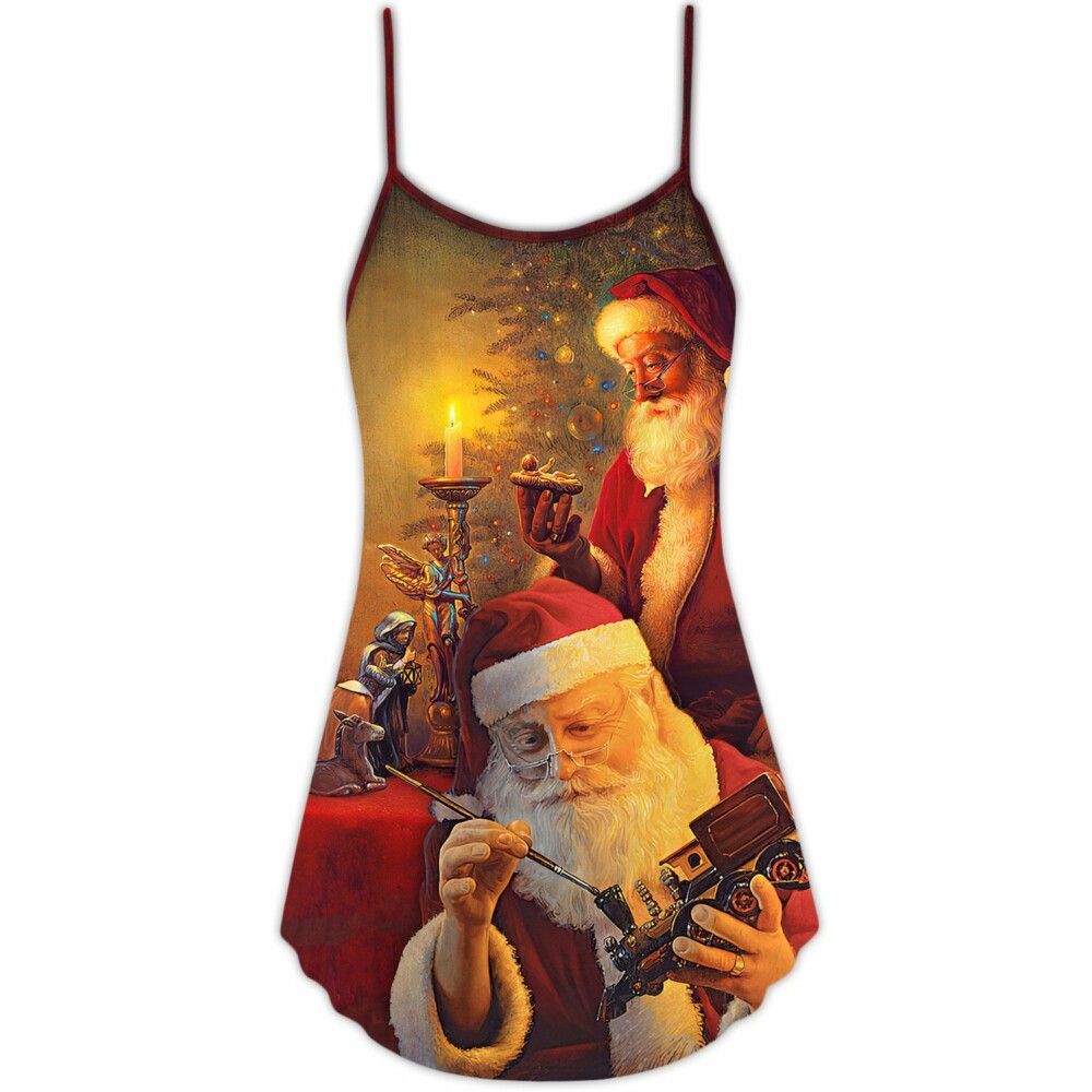 Christmas Santa Claus The Spirit of Christmas Art Style - V-neck Sleeveless Cami Dress - Owl Ohh - Owl Ohh