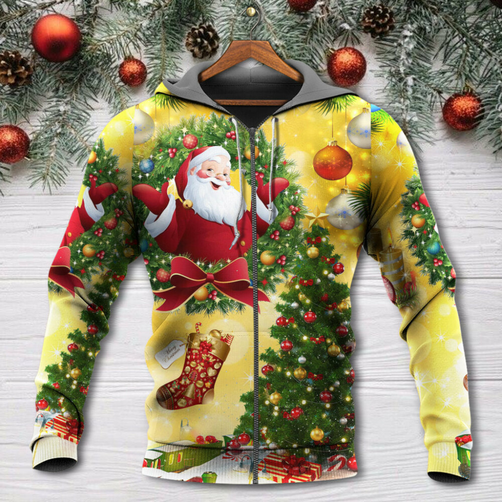 Christmas Tree Yellow Santa Claus - Hoodie - Owl Ohh - Owl Ohh