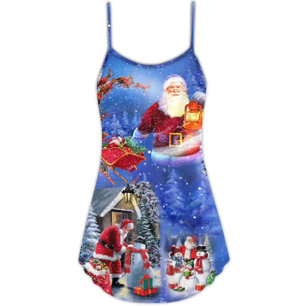 Christmas Merry Xmas Santa Claus Is Coming To Town - V-neck Sleeveless Cami Dress - Owl Ohh - Owl Ohh
