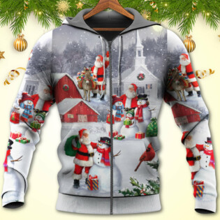 Christmas Santa Claus With Snowman Family In The Town Art Style - Hoodie - Owl Ohh - Owl Ohh