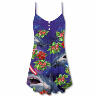 Shark Laze Eyes Merry Christmas - V-neck Sleeveless Cami Dress - Owl Ohh - Owl Ohh