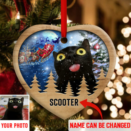 Christmas Black Cat Funny Love Xmas Light Decor Tree Hanging Custom Photo Personalized - Heart Ornament - Owl Ohh - Owl Ohh
