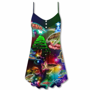 Turtle With Christmas Neon Tree Merry Christmas - V-neck Sleeveless Cami Dress - Owl Ohh - Owl Ohh