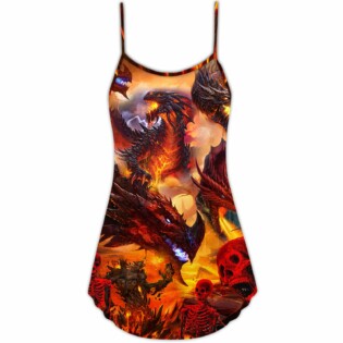 Dragon Red Skull Fire Art Style - V-neck Sleeveless Cami Dress - Owl Ohh - Owl Ohh