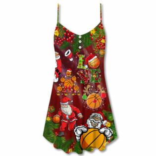 Santa Love Basketball Merry Christmas - V-neck Sleeveless Cami Dress - Owl Ohh - Owl Ohh