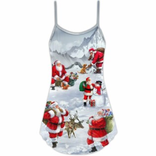 Christmas Santa Claus In The Snow Mountain Art Style - V-neck Sleeveless Cami Dress - Owl Ohh - Owl Ohh
