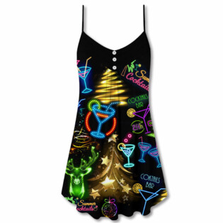 Cocktail Christmas Neon Art Drinking - V-neck Sleeveless Cami Dress - Owl Ohh - Owl Ohh