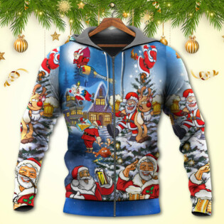 Christmas Funny Santa Claus Drinking Beer Troll Xmas - Hoodie - Owl Ohh - Owl Ohh