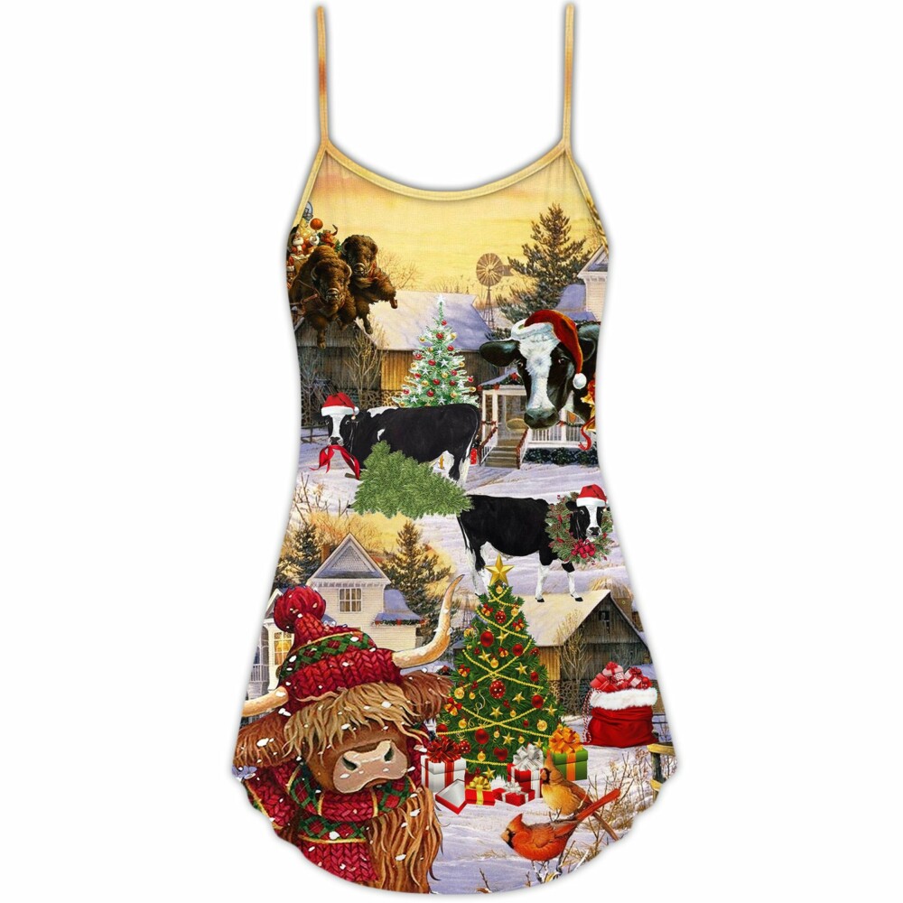 Christmas Cows Love Animals Love - V-neck Sleeveless Cami Dress - Owl Ohh - Owl Ohh