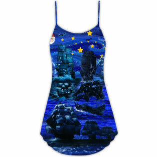 Pirate Ship Under The Romantic Moonlight Christmas - V-neck Sleeveless Cami Dress - Owl Ohh - Owl Ohh