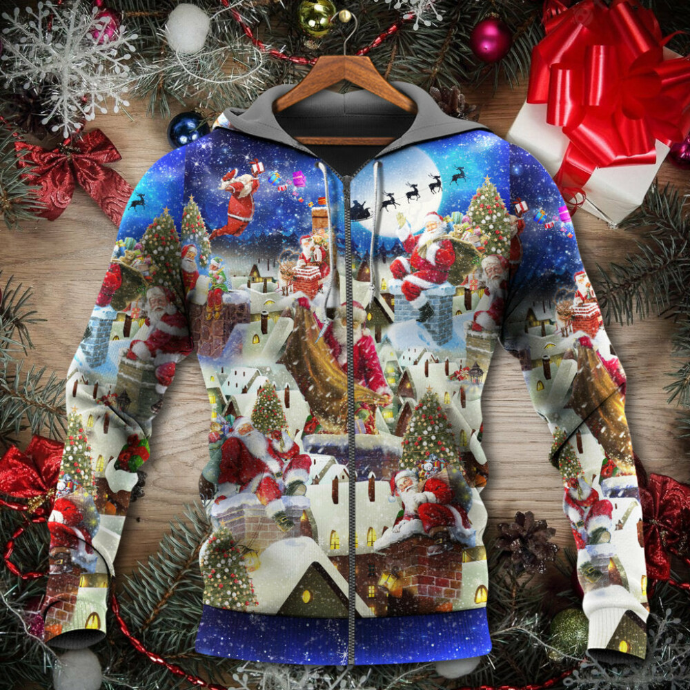 Christmas Up On Rooftop Santa's Busiest Night With Reindeer - Hoodie - Owl Ohh - Owl Ohh