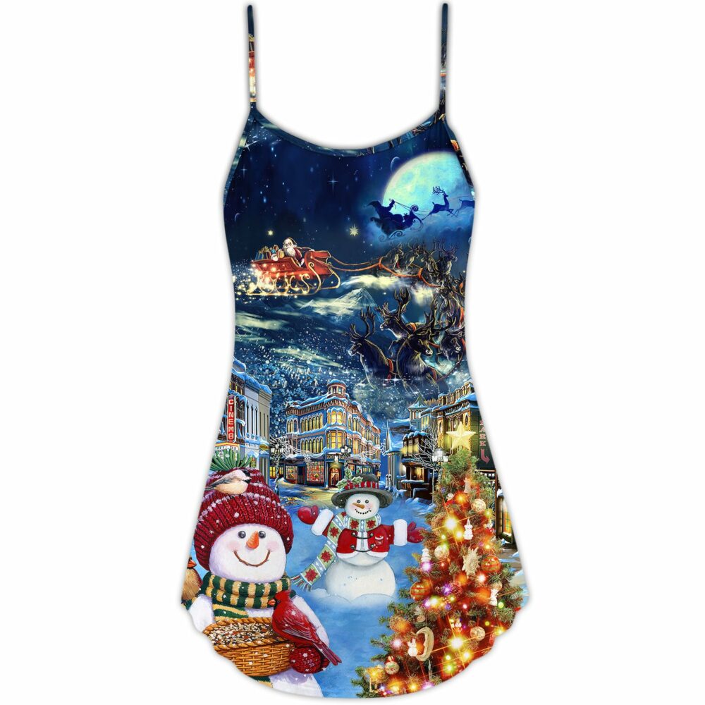 Christmas Family Snowman Santa Claus In Love Light Art Style - V-neck Sleeveless Cami Dress - Owl Ohh - Owl Ohh