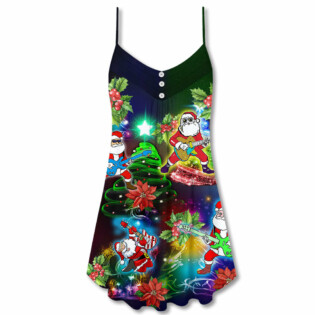Music Funny Santa Merry Christmas Snow - V-neck Sleeveless Cami Dress - Owl Ohh - Owl Ohh