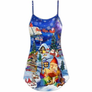 Christmas Reading Book Make Me Happy - V-neck Sleeveless Cami Dress - Owl Ohh - Owl Ohh