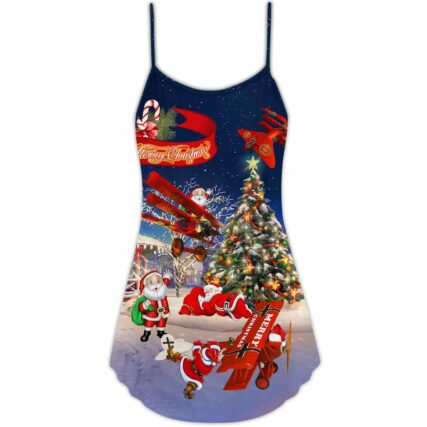 Christmas No Reindeer Any More Santa Loves Airplane - V-neck Sleeveless Cami Dress - Owl Ohh - Owl Ohh