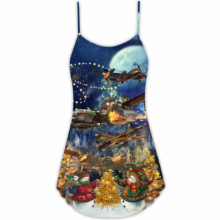 Combat Aircrafts Merry Christmas Night - V-neck Sleeveless Cami Dress - Owl Ohh - Owl Ohh