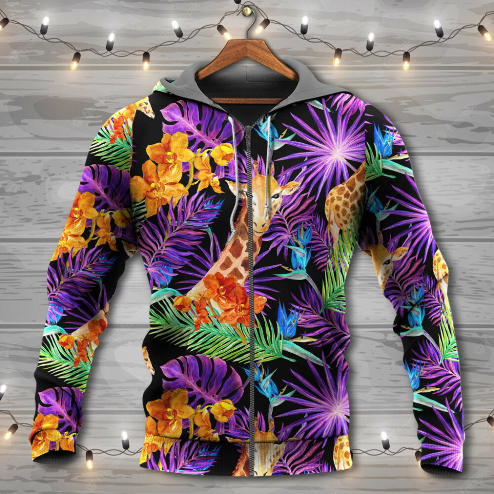 Giraffe Tropical Leaf Colorful - Hoodie - Owl Ohh - Owl Ohh