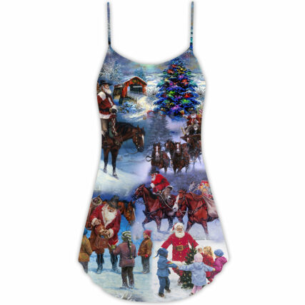 Santa Cowboy Christmas Love Children - V-neck Sleeveless Cami Dress - Owl Ohh - Owl Ohh