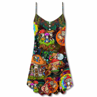 Hippie Mushroom Trippy Colorful Lover - V-neck Sleeveless Cami Dress - Owl Ohh - Owl Ohh