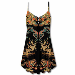 Dragon Chinese Dragon Royal - V-neck Sleeveless Cami Dress - Owl Ohh - Owl Ohh