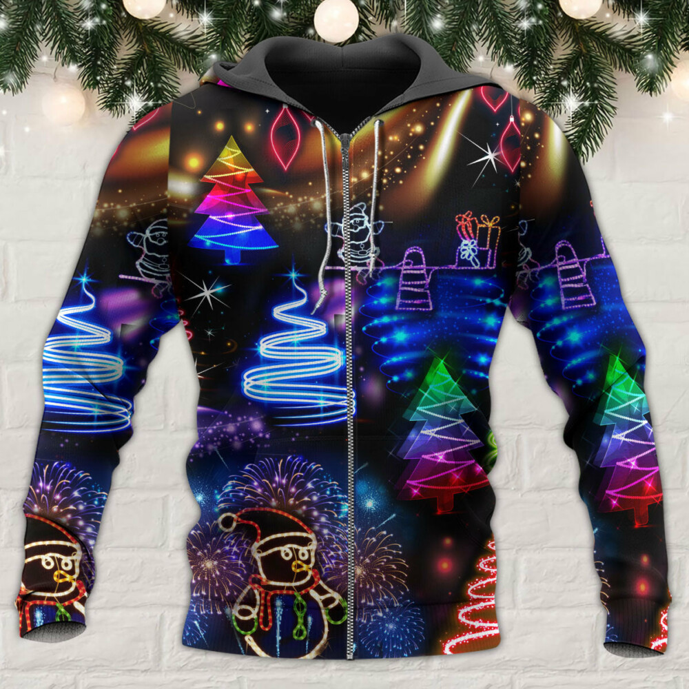 Christmas Neon Art Santa And Snowman - Hoodie - Owl Ohh - Owl Ohh