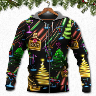 Wine Rum Christmas Neon Art Drinking - Hoodie - Owl Ohh - Owl Ohh