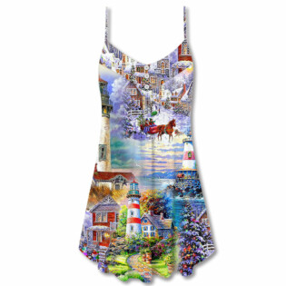 Lighthouse Christmas Santa Be A Lighthouse - V-neck Sleeveless Cami Dress - Owl Ohh - Owl Ohh