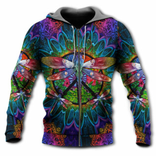 Hippie Colorful Dragonfly Mandala Peace Life - Hoodie - Owl Ohh - Owl Ohh