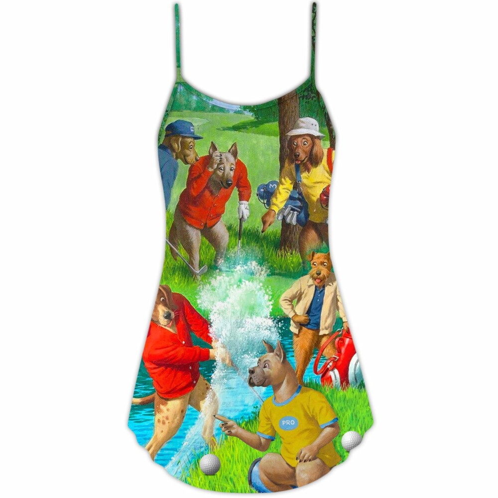 Golf Dog Cool Lover Golf Art Style - V-neck Sleeveless Cami Dress - Owl Ohh - Owl Ohh