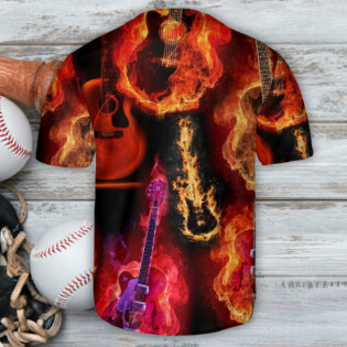 Guitar Fire Red Flame Music Lover - Baseball Jersey - Owl Ohh - Owl Ohh