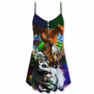 Christmas Dragon And Merry Christmas - V-neck Sleeveless Cami Dress - Owl Ohh - Owl Ohh