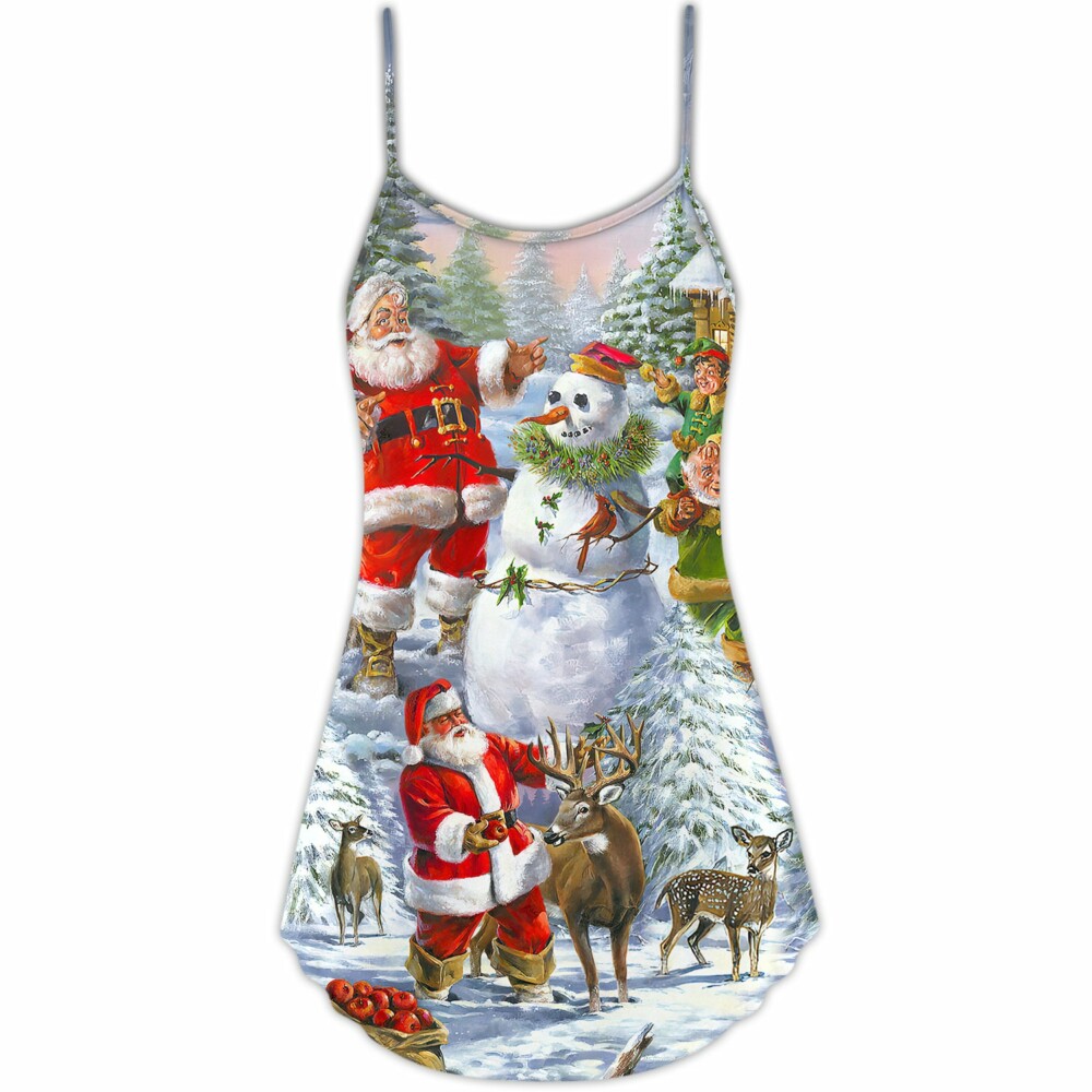 Christmas Santa Claus Snowman Elf So Happy Art Style - V-neck Sleeveless Cami Dress - Owl Ohh - Owl Ohh