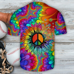 Hippie Peace Art With Sunflower - Baseball Jersey - Owl Ohh - Owl Ohh