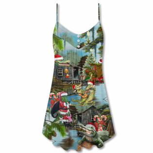 Christmas See You Late Alligator - V-neck Sleeveless Cami Dress - Owl Ohh - Owl Ohh