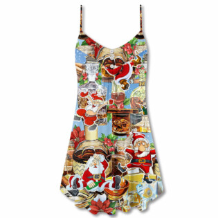 Wine Santa Merry Christmas Snow - V-neck Sleeveless Cami Dress - Owl Ohh - Owl Ohh